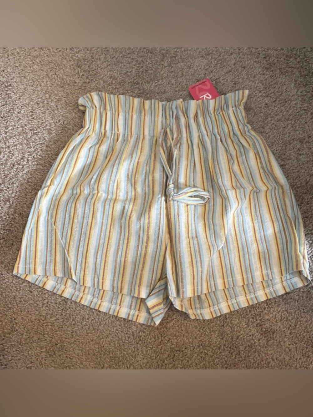 ROMWE Striped Paperbag Shorts in Yellow and Blue